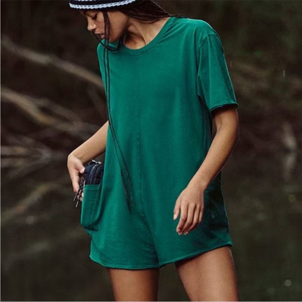 Free People Hot Shot Tee Romper in Heritage Green Medium
